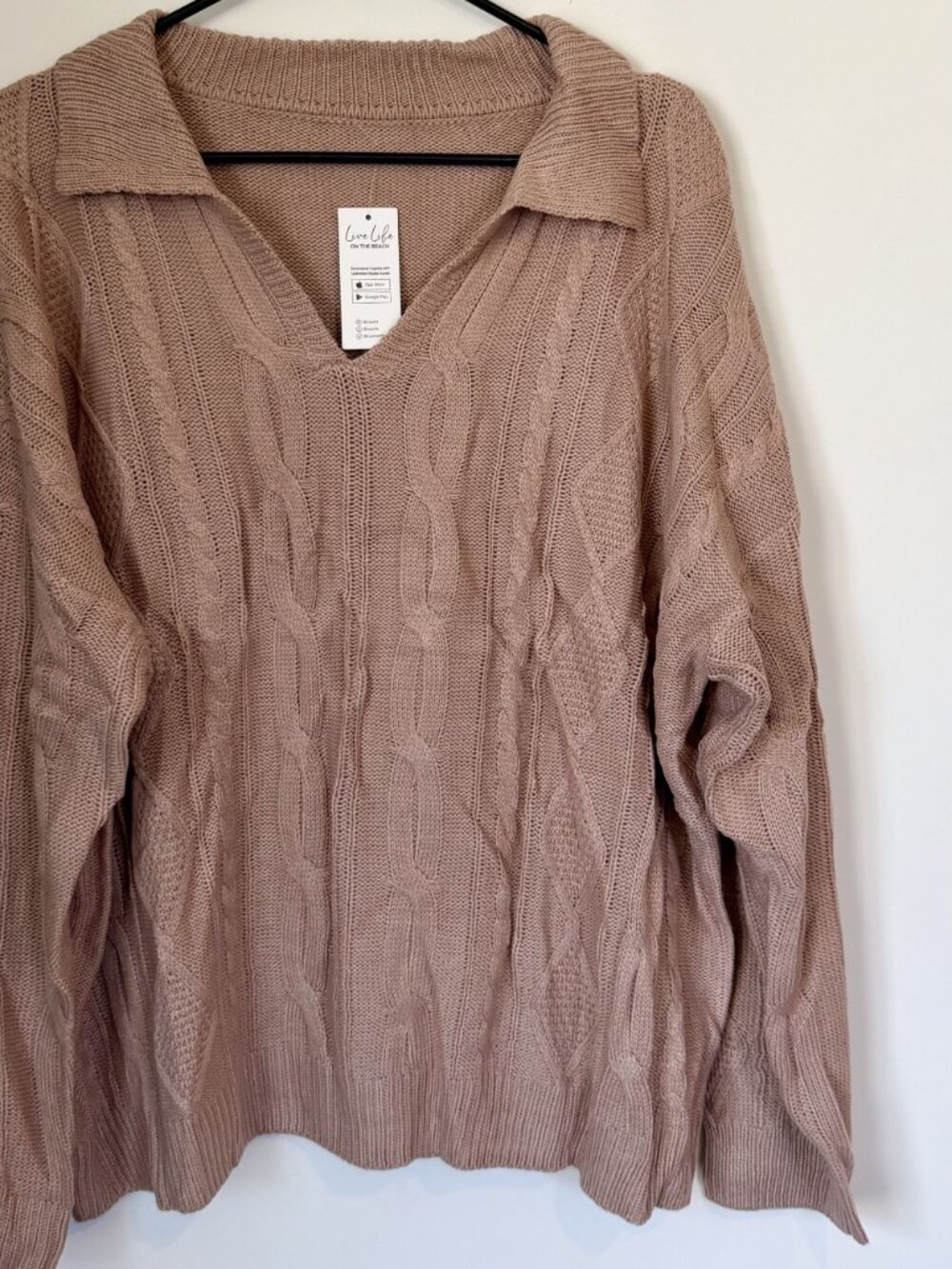 NWT Cupshe Rose Sand Collared Long Sleeve Cable Knit Jumper - Size: Extra Large - Picture 6 of 10
